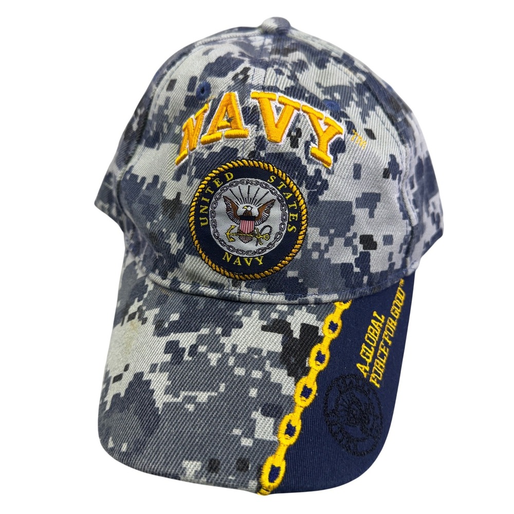 US Navy Hat Digital Blue Camo Baseball Adjustable Official‎ Licensed Logo Cap